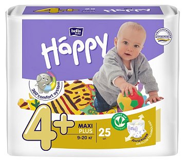 Bella Baby Happy (Белла) подгузники 4+ Макси+ 9-20кг 25 шт