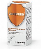Купить банеоцин, порошок для наружного применения 250ме/г+5000ме/г, флакон 10г в Балахне